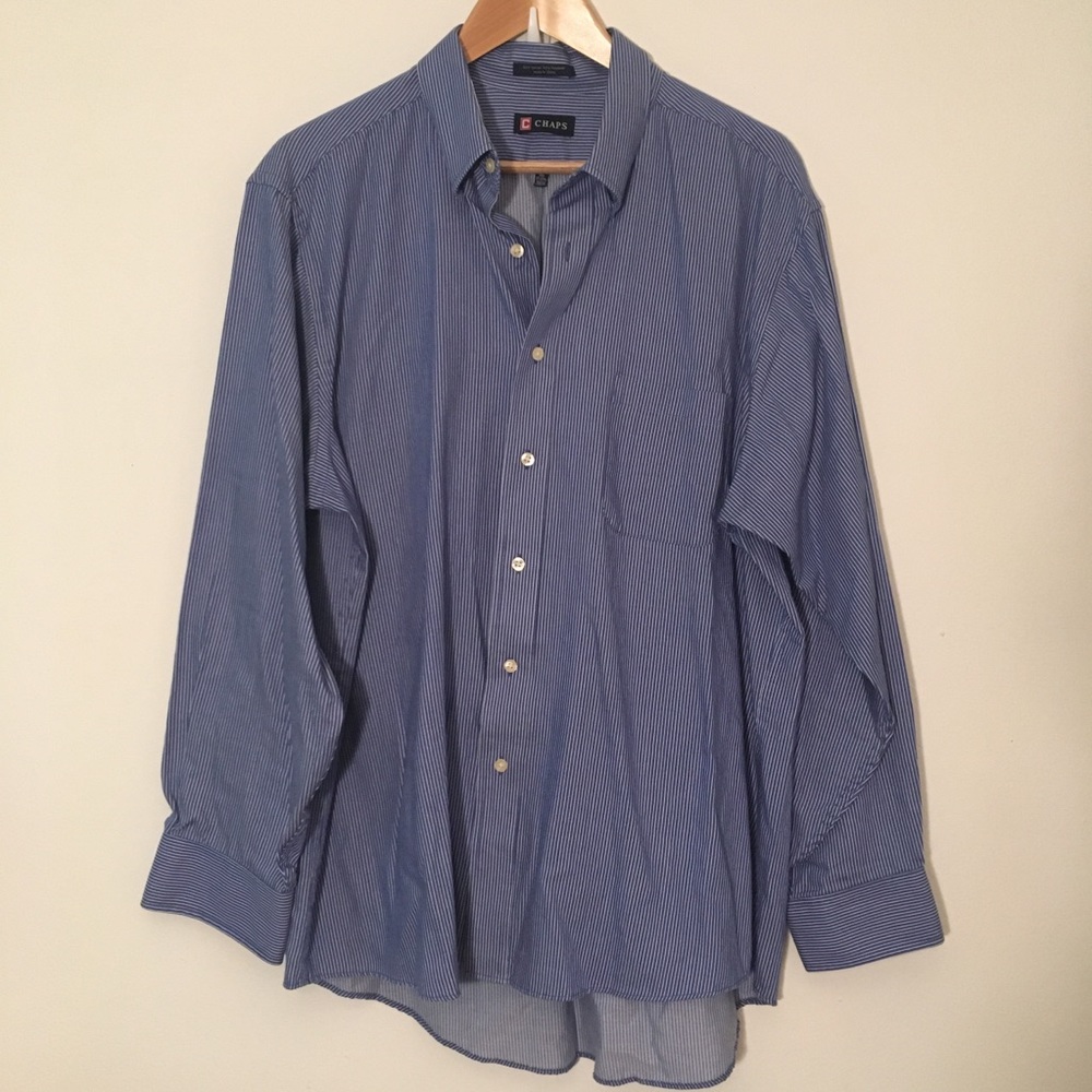 Chaps Blue & White Long Sleeve Button-Down Shirt